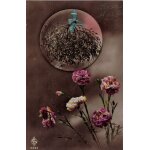 Carte postale ancienne, france, voeux, bonne ann�e en relief, bouquet de fleurs, gui, oeillets - texte ...