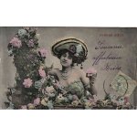 Carte postale ancienne, france, voeux, femme, chapeau, collier de perles   fleurs d't  - oblitration ...