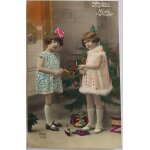 Carte postale ancienne, france, voeux, joyeux noel, petites filles devant le sapin Carte postale ancienne, france, voeux, joyeux noel, petites filles devant le sapin