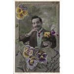 Carte postale ancienne, france, voeux, mille baisers, homme, pensées, bouquet de fleurs - oblitération ... Carte postale ancienne, france, voeux, mille baisers, homme, pensées, bouquet de fleurs - oblitération ...