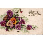 Carte postale ancienne, france, voeux, nouvel an, bouquet de fleurs, le texte 'bonne ann�e' est en relief ...