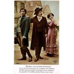 Carte postale ancienne, jeune homme a la recherche du bonheur, la belle en robe rose amoureuse