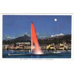 Carte postale ancienne, suisse, gen�ve, le jet d'eau illumin� et le mont blanc - timbre type paix 30c ...