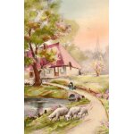 Carte postale ancienne - voeux - la ferme et les moutons
