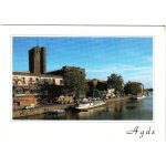 Carte postale, france, h�rault, agde, le quai de la rive gauche et le clocher de l'ancienne cath�drale ...