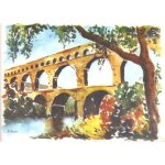 Carte postale du pont du gard (gard - 30), magnifique aquarelle de j. suain