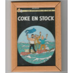 Carte postale tintin & milou sous verre cadre bois coke en stock herg�