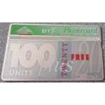 Carte t�l�phonique anglaise - b t phonecard - 100 units plus 20 units free - fond argent avec bandeau ...