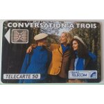 Carte t�l�phonique t�l�carte puce 50 u unit�s sc4 argent sur fond noir conversation a trois 08. 92