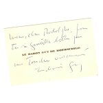 Carte de visite avec mot de remerciement autographe par le baron guy de rothschild