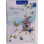 Carte de voeux - missing you - carte double + enveloppe (riverside cards, anglais, oiseau, papillon)