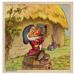 Chromo publicitaire savon cadum - blanche - neige et les sept nains