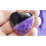 Coeur en agate, pendentif violet et noir. 4 cm. magnifique pierre avec cristal, une des plus belles de ...