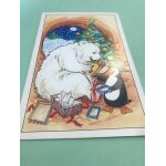 Dpliant carte de voeux ours polaire et pinguoin arbre de nol - 18, 5x11, 5 cm