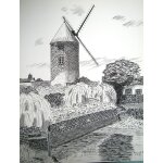 Dessin encre de chine a la plume moulin