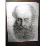 Dessin au fusain t�te de vieil homme barbu non sign�: dimensions 31, 5 x24 cm.