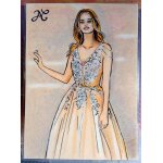 Dessin original portrait jeune marie longue robe princesse boho mariage regard