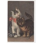 Deux chats (chatons) posent pour le photo - carte postale