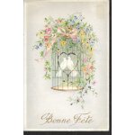 Deux colombe dans une cage ouverte, porte en forme de coeur marqu� de paillettes argent�s et fleurs des ...