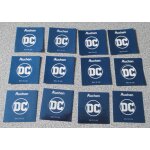 Douze vignettes bleues dc comics auchan 2022 4x4cm a utiliser en d�co telles quelles ou comme stickers ...
