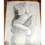 Ecole nationale des beaux arts paris, lot de 4 fusains / crayons gras