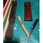 Ensemble rasoir manuel famex , son etui assorti cuir et son support bois massif