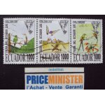Equateur. . 3 timbres attach�s 1000 sucres ecuador. oiseaux colibries : haut - de - chausse a palettes, ...