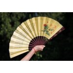 Eventail chinois en bambou : fleur de pche et pome de tangyin
