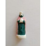 Fves brillante cramique de collection santon de crche , homme roi mage cape rose tunique verte