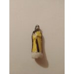 F�ve brillante santon cr�che p�lerin et sa canne cape marron et tunique jaune