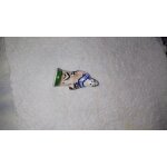 Feve femme vetu de rose avec chale bleu