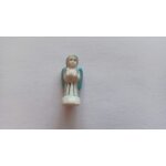 Fve santon socle blanc brillante porcelaine ange robe blanche ailles dploys verte