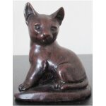 Figurine ancienne d'un chat assis fix� sur un socle avec dessous feutrine - marron tr�s fonc� - 7. 5x9cm ...