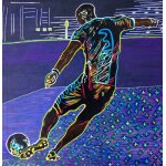 Football, peinture pièce unique. numéro 3 en action. technique mixte acrylique et posca sur châssis de ... Football, peinture pièce unique. numéro 3 en action. technique mixte acrylique et posca sur châssis de ...