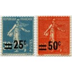 France 1926 / 27, trs beaux timbres neufs * * luxe yvert 217 semeuse came 30c. bleu surcharg  25c  ...