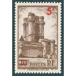 France 1941, bel exemplaire yv. 491, donjon du chateau de vincennes, 10f. gris brun avec surcharge 5f. ...