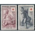 France 1955, trs belle paire croix rouge, timbres neufs * * luxe yvert 1048 1049 :  l'enfant a la cage  ...