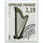 France 1991, tr�s beau timbre pr�oblit�r� neuf * * luxe yvert 220, instruments de musique, la harpe 3. ...