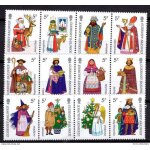 Guernesey 1985 ; serie noel les personnages neuf * * 3 bandes de 4 timbres yvert n 337 - 48