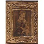 Icone romain pour eloigner le mal - peinture sur bois - vierge a l'enfant cadre dor� 92x115x5 mm -