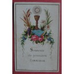 Image pieuse ancienne 1887 fleurs calice souv communion chatillon