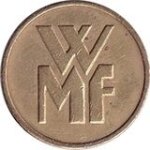 Jeton dor� allemand ( allemagne ) = wmf w m f , vari�t� grosses lettres - diam�tre de 17. 5 mm - en laiton ...