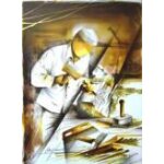 Lithographie originale de r. poulet intitule  le tailleur de pierre