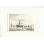 Lithographie xixme(1842) / rade de taio - ae. un essaim de femmes vient a bord a la nage.