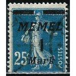 Lituanie, enclave de memel 1922, beau timbre yvert 67, semeuse came 25c. bleu surcharg  memel 1 mark , ...