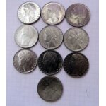 Lot 10 pi�ces circulantes profil a gauche d'une femme portant une couronne v�g�tale de 100 lires date ...