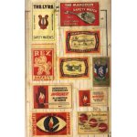 Lot de 12 etiquettes anciennes de boites d'allumettes : harpe, guitare, drapeaux republique francaise, ...