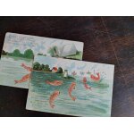 Lot de 2 cartes postales anciennes, ecrites : 1er avril 1904 poisson d'avril, cp timbr�es