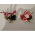 Lot de 2 magnets masques vnitien a plumes rouges et fuchsia