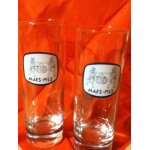 Lot de 2 verres a bire fond epais, 25 cl, emaill bleu et blanc
